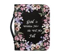 Dajingkj Housse de Bible avec Fermeture Éclair Grande en Cuir Bible Covers pour Femmes Fleurs Housse de Bible pour Femmes Sac Bible Livre Église Sacs à Bandoulière, Noir , xl