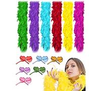 DAJOOEE La Plume Colorées Clapet Boas de La Plume Colorées Pour la Fête 6 Pcs 6.6ft, Avec des Lunettes de Soleil Sans Cadre un Enterrement de Vie de Jeune Fille (Coloré)