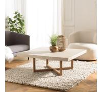 Dak - table basse carrée 107x107cm en béton et bois de teck beige