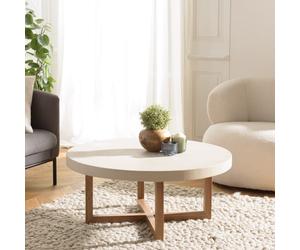 Dak - table basse ronde 92x92cm en béton et bois de teck beige