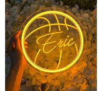 DAKABUKA Décoration murale au néon de basket-ball personnalisable - Panneau néon LED personnalisable avec le nom de votre choix - Pour salle de gym, salle de jeux - Cadeau pour hommes et fans de sport