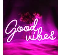 DAKABUKA Good Vibes Lampe de nuit LED néon pour décoration murale Rose 5 V Alimentée par USB avec interrupteur à intensité variable pour chambre à coucher, hôtel, décoration récréative (40.6x19.1 cm)