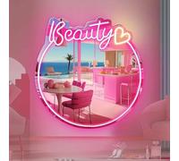 DAKABUKA Miroir Néon Beauté, Miroir LED Néon Rose en Acrylique, Miroir Lumineux USB pour Chambre à Coucher, Salon de Beauté, Chambre de Fille, Décoration (36x32cm)