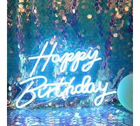 DAKABUKA Panneau lumineux LED néon « Happy Birthday » - Décoration de fête d'anniversaire - Fonctionne avec USB - Décoration pour toile de fond de fête, chambre à coucher - 5 V, Bleu Aice