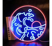 DAKABUKA Panneau néon avec coucher de soleil, coucher de soleil, intensité variable, pour décoration murale, chambre à coucher, bureau, bar, fête d'anniversaire, Noël (bleu rouge)