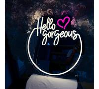 DAKABUKA Panneau Néon Bonjour Magnifique Miroir Lumières Néon Alimentées par USB Signe Miroir LED pour Chambre Chambre de Filles Fête Studio Magasin Décors Grands Cadeaux d'Anniversaire(50x39cm)