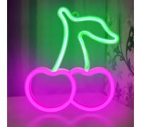 DAKABUKA Panneau Néon Cerise - Cerises Néons Roses et Vertes - Signes LED de Fruits Mignons pour Chambre d'enfant, Restaurant, Bar, Boutique de Fruits - Signes Néon USB ou Piles pour Décoration Murale