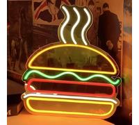DAKABUKA Panneau néon hamburger pour décoration murale - Lumière LED néon alimentaire à intensité variable pour restaurant de hamburgers, bar à domicile, chambre d'enfant, décor de fast-food