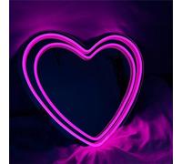 DAKABUKA - Panneau néon LED en forme de cœur avec miroir, éclairage néon rose Love, miroir mural pour cadeau de la fête des mères, filles, mariage, anniversaire, décorations de fête (34x32 cm)