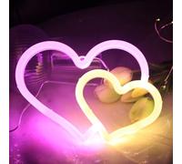 DAKABUKA Signes néon à double cœur pour décoration murale, signes néon LED pour décoration murale de chambre, lumières néon murales pour fête à domicile, mariage, fêtes de célibataire, propositions de