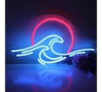 DAKABUKA Sunset & Sea - Panneau néon LED en forme de vague pour décoration murale cool pour salon, chambre à coucher de garçon et de fille, alimentation USB (38,1 x 22,1 cm)