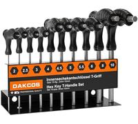 DAKCOS 10 pcs Clés hexagonales poignée en T, 2mm-10mm avec Support Mural, Cr-V