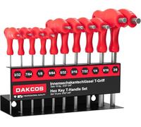 DAKCOS 10 pcs Jeu de clés allen hexagonales à six pans 3/32 to 3/8 avec poignée en T Clé mâle Tournevis hexagonal avec poignées transversales, Cr-V
