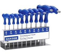 DAKCOS 10 pcs Jeu de clés Allen Torx avec poignée en T Clés mâles Torx avec trou frontal pour Vis TORX femelles T9-T50, Cr-V