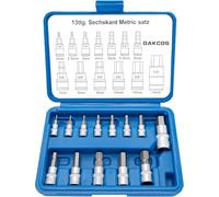 DAKCOS 13pc Jeu de clés à douille hexagonales, embout hexagonal 2mm à 14mm, Douilles six pans 1/4, 3/8, 1/2, Douille allen avec étui de rangement