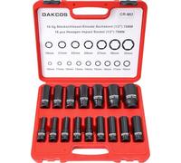 DAKCOS 16pcs Coffret Douille a choc 1/2" hexagonale à 6 points 10-32mm douille longue pour visseuse CR-MO