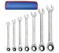 DAKCOS Clé plate à cliquet 7pc Cle Plate 6-17 mm Métrique, Jeu de clés mixtes Cle plate a cliquet 72 Dents 5° avec pochette de rangement pour Réparation Bricolage