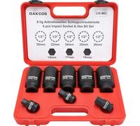 DAKCOS Coffret Douille a Choc 8 pièces Jeu de Douille impact 1/2" 12 pans 30 32 34 35 36 mm pour écrous d'essieu avec Adaptateurs de Douilles | CR-MO