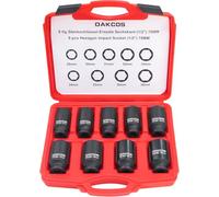 DAKCOS Coffret Douille a Choc 9 pièces Jeu de Douille impact 1/2" 6 pans 29 30 31 32 33 34 35 36 38 mm pour écrous d'essieu | CR-MO