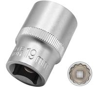 DAKCOS Douille 19 mm 1/2"(12.5mm) douille 12 pans, CR-V, finition chromée mate