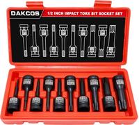 DAKCOS Jeu de 10 Douilles impact douilles à choc 1/2", Douille T20 - T80, en CR-MO