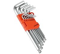 DAKCOS Jeu de 13 cle allen à six pans creux avec tête sphérique - Jeu de clés a laine coudées en pouce - 0,05 à 3/8" - Avec clip en plastique