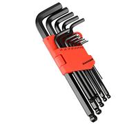 DAKCOS Jeu de 13 cle allen à six pans creux avec tête sphérique - Jeu de clés héxagonales a laine coudées HX en CR-V - Métrique Noir - 1, 27 à 10 mm - Avec clip en plastique