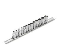 DAKCOS jeu de 13pcs douille 6 pans 1/4" douilles hexagonales métrique 4-14mm avec rail de métal, en CR-V, 25mm de long