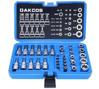 DAKCOS Jeu de 34 Coffret douilles torx femelle E4-E20, Embout torx étoilé profil T10-T60, Adaptateur 3/8'' à 5/16''