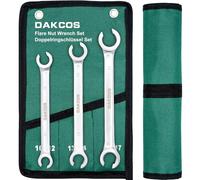 DAKCOS Jeu de clés à tuyauter clé à pipe pour tuyau de frein 3PC 10 x 12mm, 13 x 14mm, 15 x 17 mm, en CR-Vchromée mate