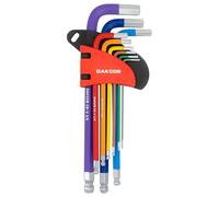 DAKCOS Jeu de clés mâles coudées 9 pc avec tête sphérique Jeu de clés mâles coudées Impériale en CR-V, 1/16 à 3/8 pouces, dans un clip plastique