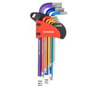 DAKCOS Jeu de clés mâles coudées 9 pces avec tête sphérique Jeu de clés mâles coudées HX avec CR-V, métrique, 1,5 à 10 mm, dans un clip plastique