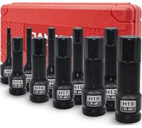 DAKCOS Jeu de douilles à choc hexagonal 1/2" pour 6 pans mâle, coffret de 10 douilles 5mm-19mm