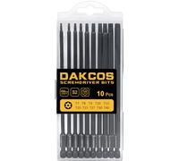 DAKCOS Lot de 10 Tournevis Torx Long Embouts Torx inviolables en alliage d'acier S2 pour tournevis et visseuse électrique, 150 mm T7, T8, T9, T10, T15, T20, T25, T27, T30, T40