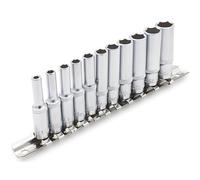 DAKCOS Lot de 11 douilles longues en 1/4 (6,35 mm) 4-13mm douille hexagonales 6 pans sur rail de métal, en CR-V, 50 mm de long