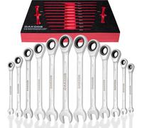 DAKCOS Lot de 12 clés mixtes à cliquet à tête fixe 6, 7, 8, 10, 12, 13, 14, 15, 16, 17, 18, 19 mm avec 72 dents en acier au chrome vanadium