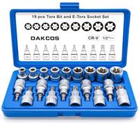DAKCOS Lot de 19 PC Jeu de douilles 1/2" Torx d'embouts T20-T70 et E10-E24