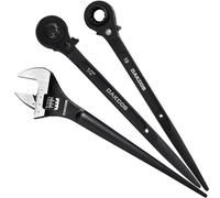 DAKCOS Lot de 3 clés à douille Spud, clé d'échafaudage à double extrémité 12 points, cliquet à double tête 3/8" x 1/2" et clé à molette 30,5 cm