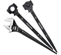 DAKCOS Lot de 3 clés à molette Spud, clé d'échafaudage à double douille 3/4" x 7/8", cliquet à double tête 3/8" x 1/2" avec tête de marteau et clé à pud de 30,5 cm