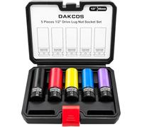 DAKCOS Lot de 5 douilles à choc 15 17 19 21 22 mm Clé à douille avec douilles de protection, en CR-MO 1/2" pour jantes en aluminium, longueur : 85 mm