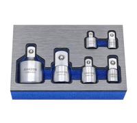 DAKCOS Lot de 6 Jeu d'adaptateurs Adaptateur 1/2 3/8 Adaptateur douille 1/4" à 3/8", 3/8" à 1/4", 3/8" à 1/2", 1/2" à 3/8", 3/4" à 1/2", 1/2" à 3/4", surface chromée mate en CR-V