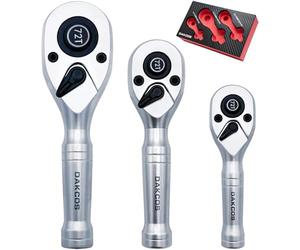 DAKCOS Mini cliquet réversible 1/2" cliquet Rotary cliquet Actionneur 72 dents en CR-V avec finition chrome mat Déclenchement par bouton-poussoir