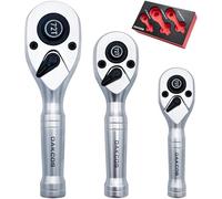 DAKCOS Mini cliquet réversible 1/4" 3/8" 1/2" 3pc cliquet Rotary cliquet Entraînement 72 dents en CR-V avec surface chromée mate Déclenchement par bouton-poussoir