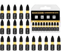 DAKCOS PH2 Bit, Torx Bit PH2, assortiment d'embouts en S2, embout de vissage 1/4 tige hexagonale (longueur : 25 mm, 20 pièces)