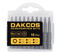 DAKCOS T10 Bit Longue, embouts T10, assortiment d'embouts en S2 (longueur : 50 mm, 10 pièces)