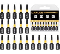 DAKCOS T15 Bit long, Torx Bit T15, assortiment d'embouts en S2, embout de vissage 1/4 tige hexagonale (longueur : 25 mm, 20 pièces)