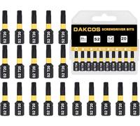 DAKCOS T20 Bit long, Torx Bit T20, assortiment d'embouts en S2, embout de vissage 1/4 tige hexagonale (longueur : 25 mm, 20 pièces)