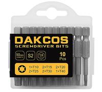 DAKCOS Torx Bit Set, T10-T15-T20-T25-T30-T40 Assortiment d'embouts en S2 (longueur : 50 mm, 10 pièces)