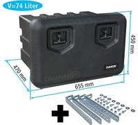 Daken A074 + support vertical VH401 inclus, caisse à outils, caisses à poussière, caisse de rangement pour camion, caisse sous plancher, 655 x 450 x 470 mm, env. 74 litres