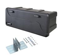 DAKEN Blackit L - 750 x 300 x 355 mm, Boîte de rangement pour timon avec 2 serrures, boîte à outils pour remorque - Coffre de rangement 50 L (Avec support de timon carré)